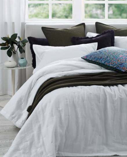MM Linen - Laundered Linen Bedspread Set - White
